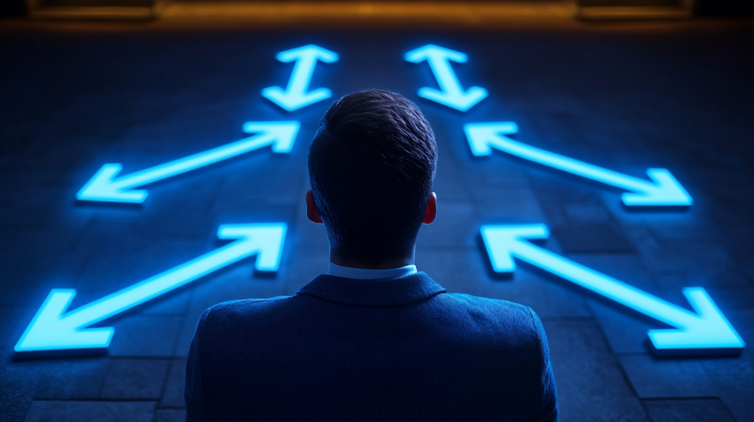 Two paths diverging representing mid-market organizations that win with AI versus those that fall behind